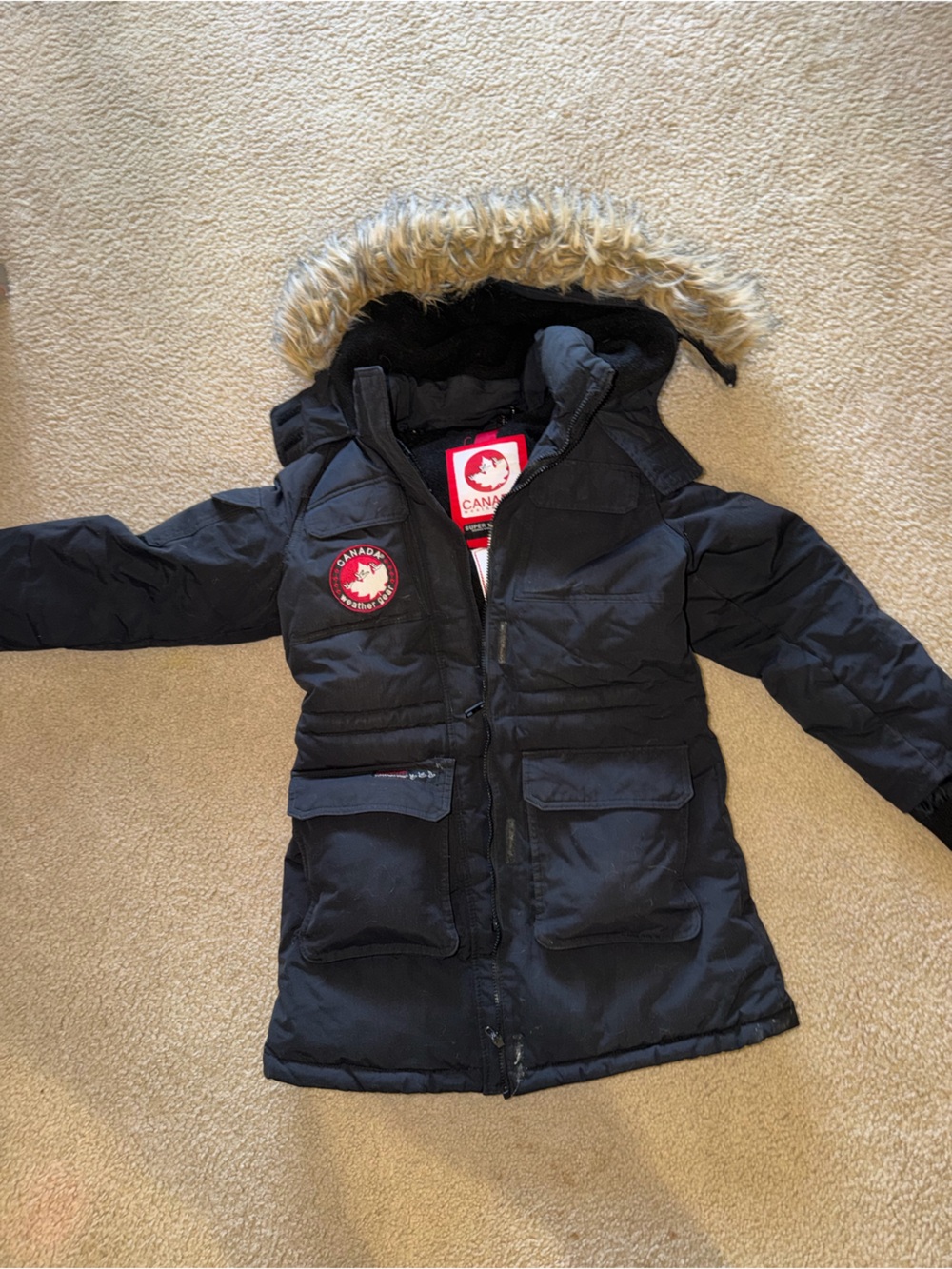 Canada Goose-Inspired Black Kids' Ski Parka with Faux-Fur Hood